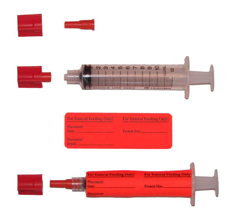 Components to convert syringe to enteral syringe